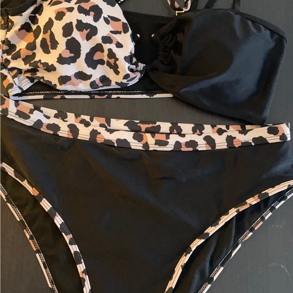SHEIN Leopard Print and Black Bikini Set